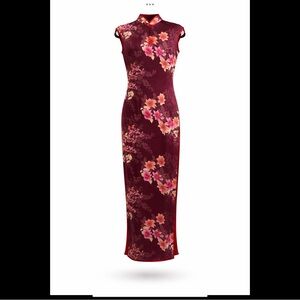 OOAK Silk Floral Cheongsam Qipao Dress XS 0 Lined Maxi